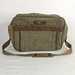 Vintage 80s Jordache Beige Gray Tweed Zip Footed Laptop Tote Travel Carr…